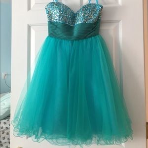 Sean Couture Blue Strapless Sequin Dress