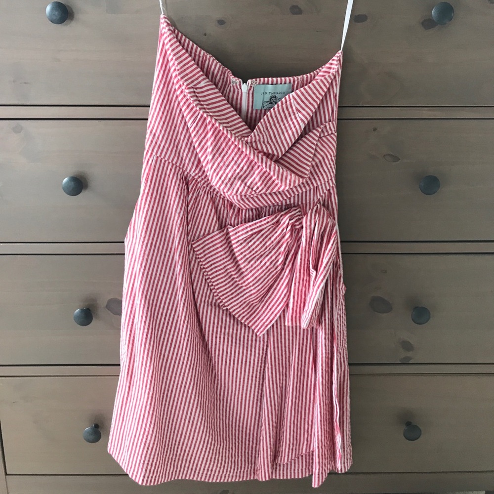 Judith March strapless red seersucker dress