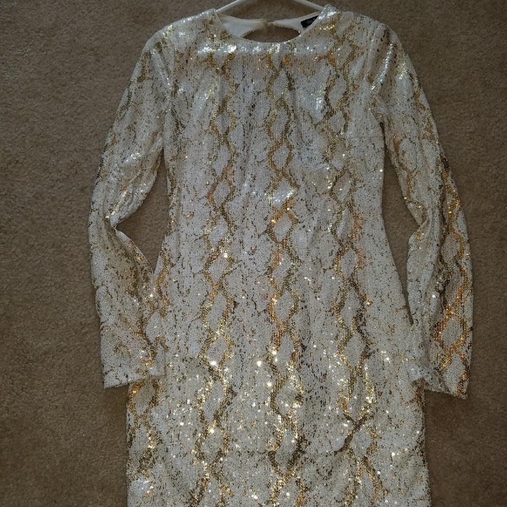 White & Gold Snake print cocktail dress