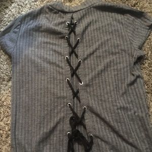 GRAY LACED UP SHIRT