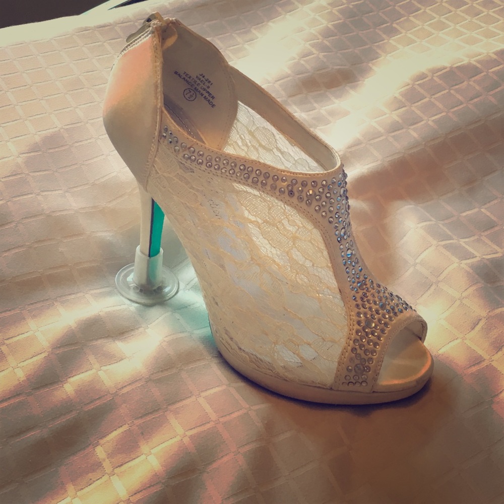 Romantic Feminine Lace and Rhinestone Spike Heels
