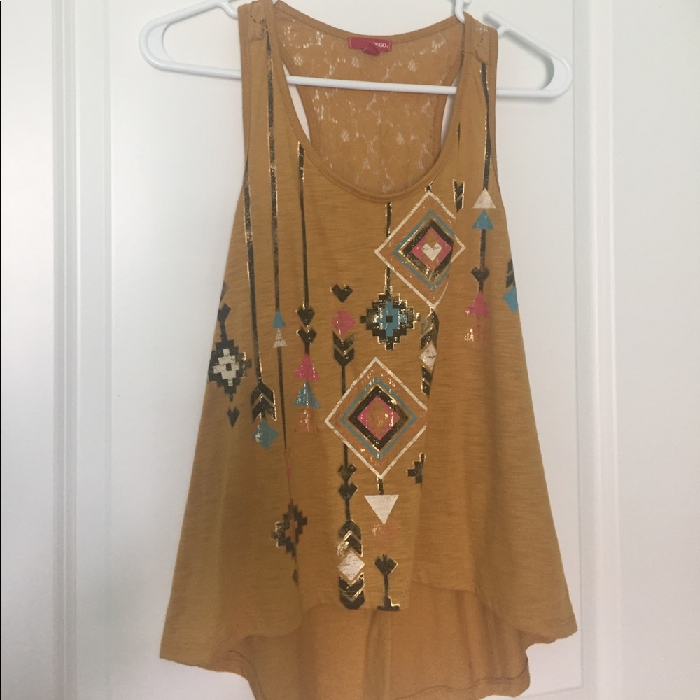 Mustard yellow aztec print tank top