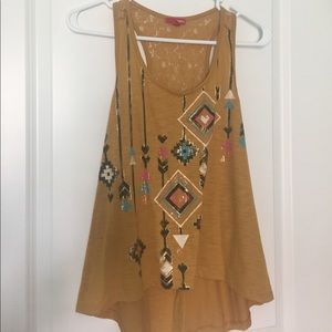 Mustard yellow aztec print tank top
