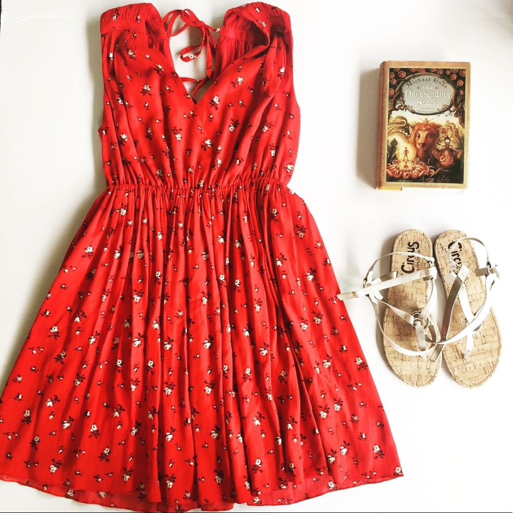 Madewell Magnolia Tie-Back Dress Red Medium NWT