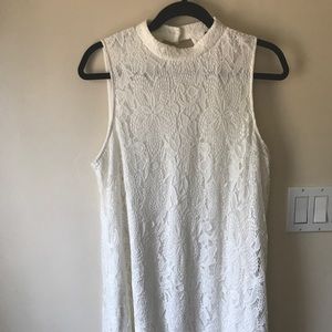 High Neck Lace Midi Shift Dress