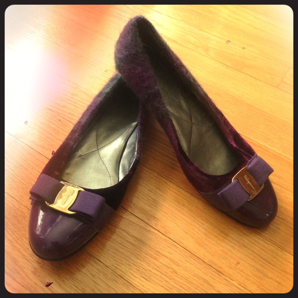 Ferragamo purple suede fur flats