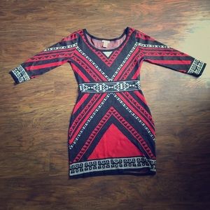 Black Gray and Red Sweater Dress