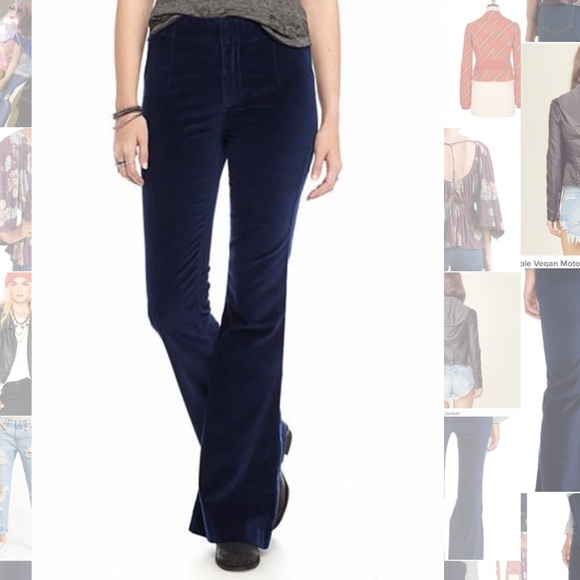 blue velvet flare pants