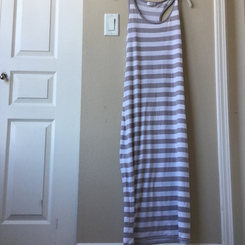 Long gray and white striped dress