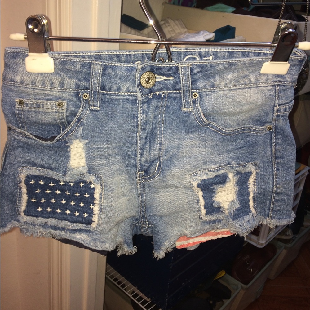 High waisted USA distressed shorts.