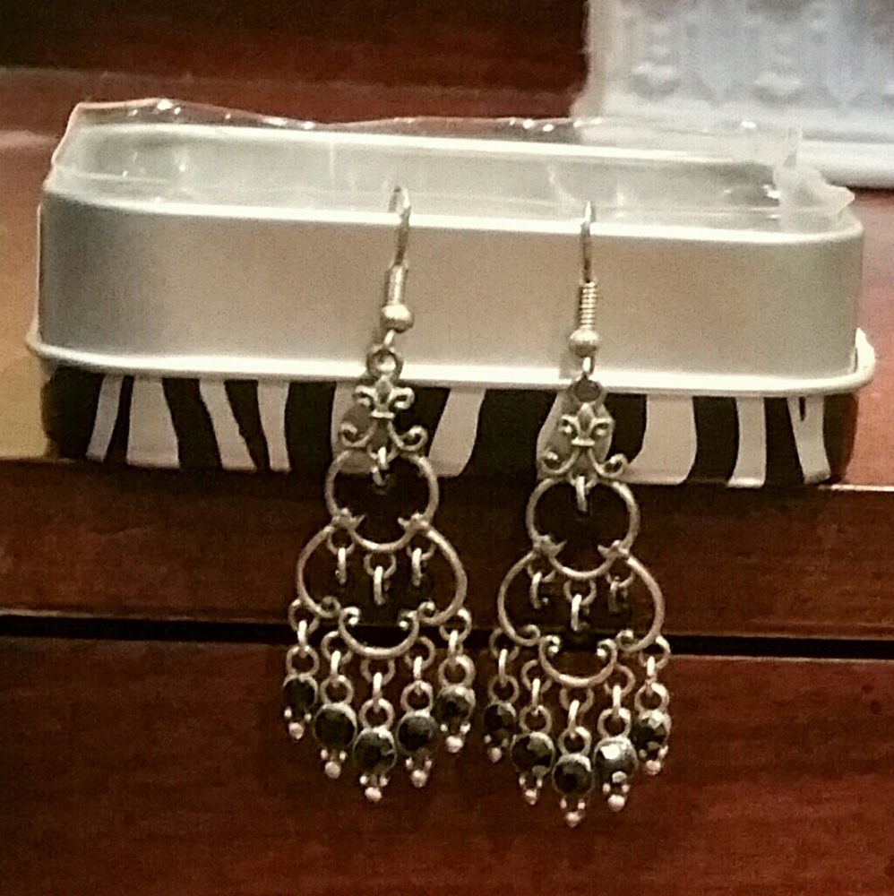 Silver and black dangle earrings