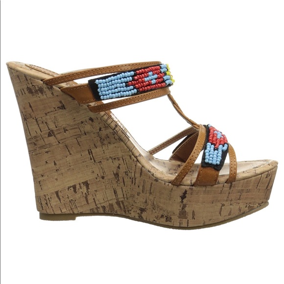Beaded Boho Backless Cork Wedge Sandal - Picture 3 of 7