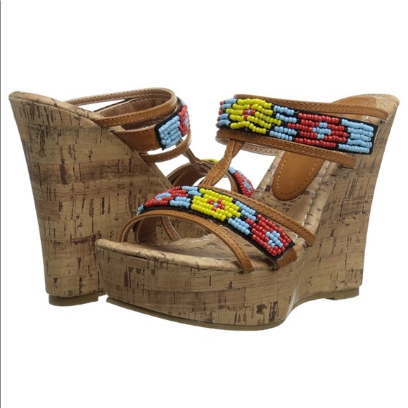 Beaded Boho Backless Cork Wedge Sandal - Picture 4 of 7