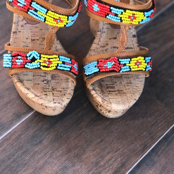 Beaded Boho Backless Cork Wedge Sandal - Picture 7 of 7