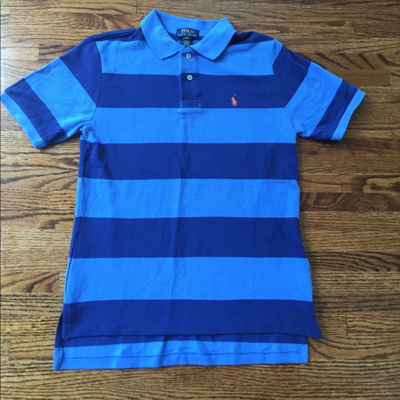Ralph Lauren Polo Short Sleeve Blue Striped Boys - Picture 1 of 4