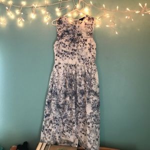 Tea Length Blue and White Floral Dress
