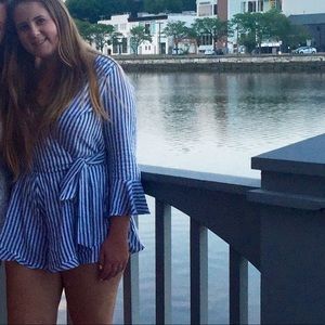 Striped long sleeve romper