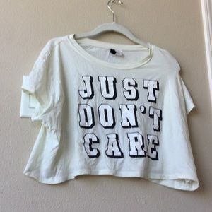 Cream "just don't care" crop top