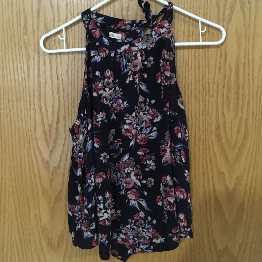 Pink and Blue Floral Hollister Shoulder Tie Tank