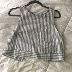 Lush blue and white stripe open back crop top