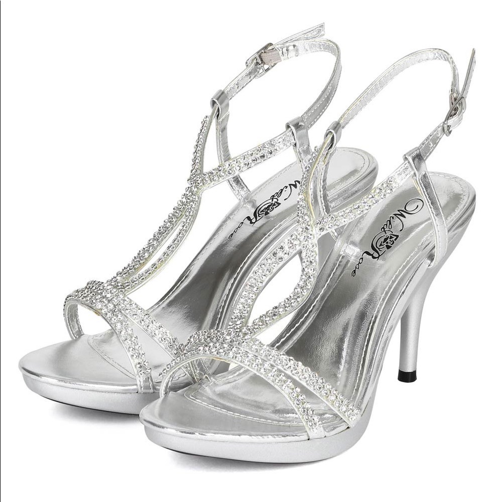 WildRose Sparkly Silver Rhinestone Heels
