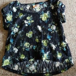 Navy blue lace floral shirt