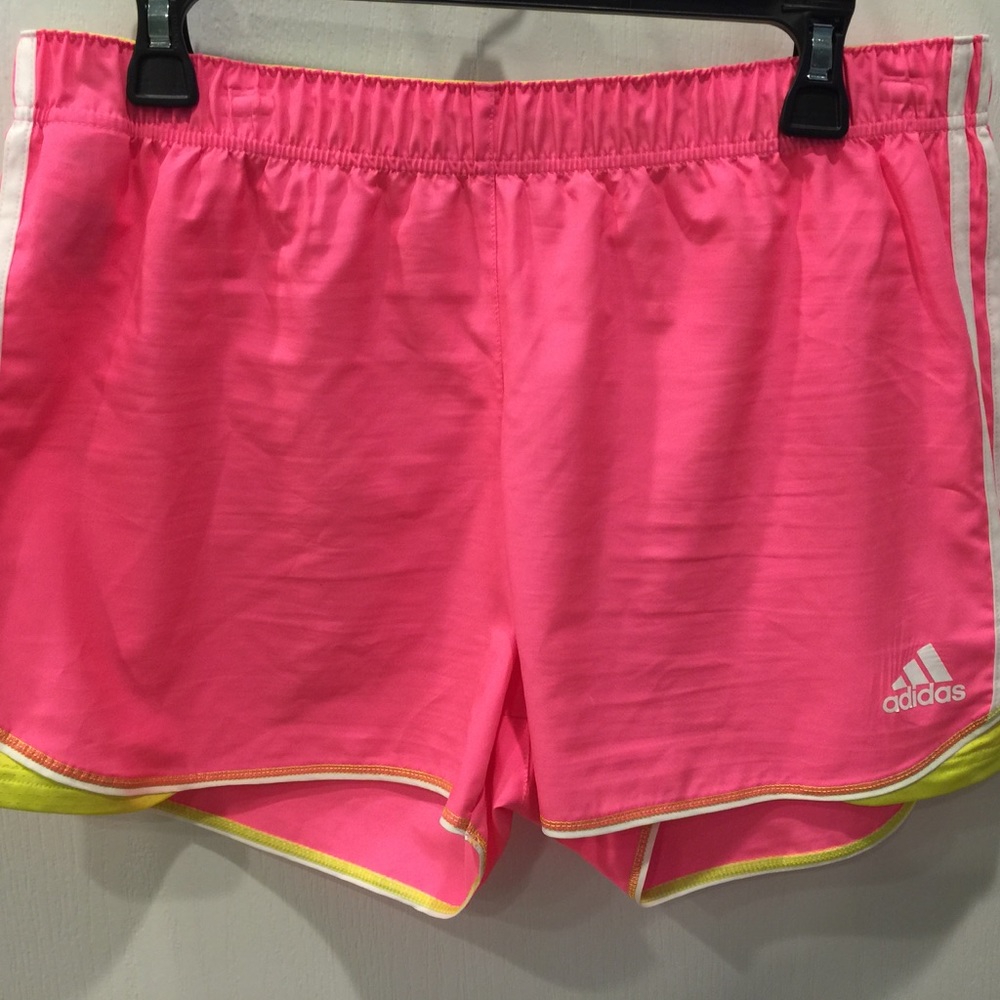 Adidas Pink and Yellow Running Shorts Size Large