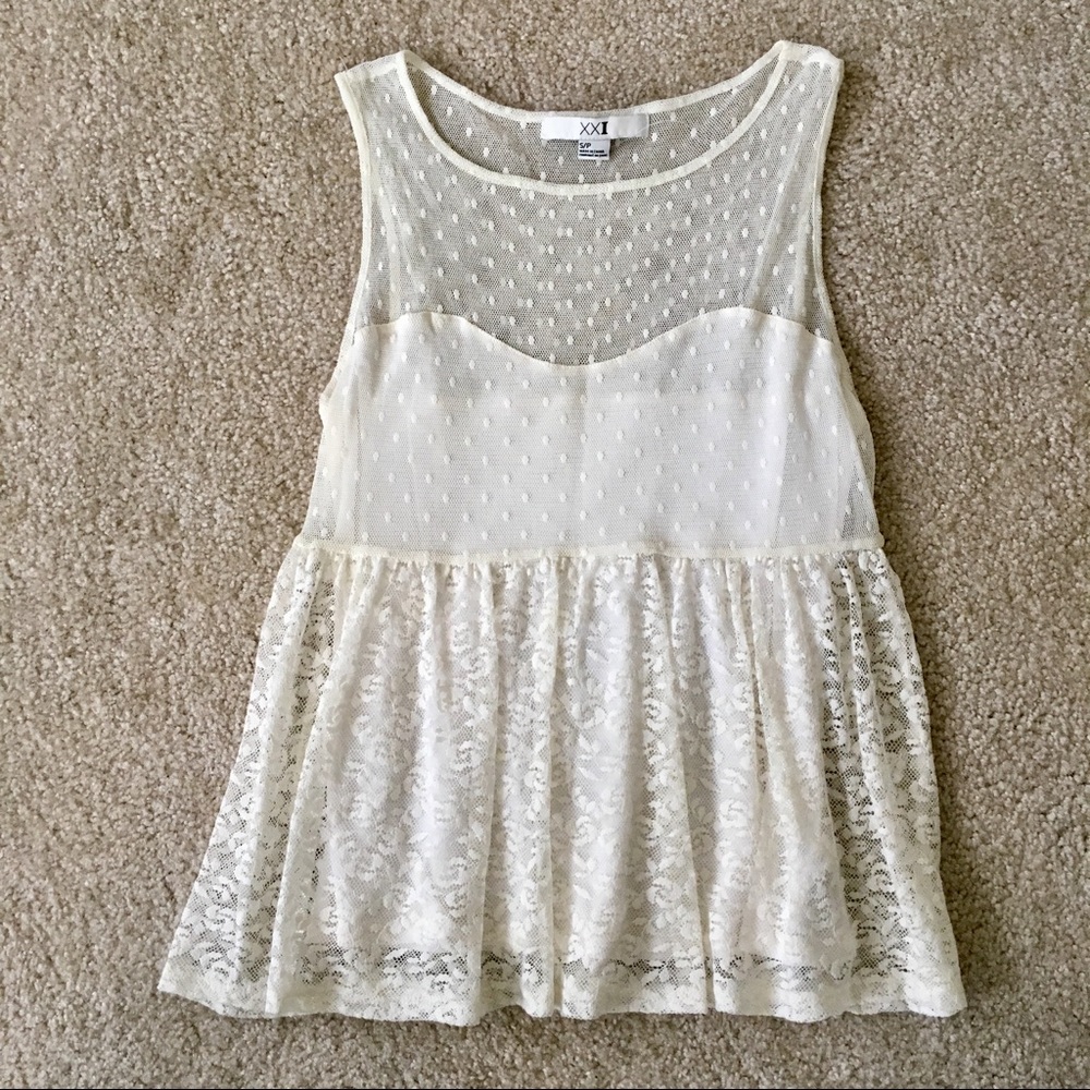 Cream Lace + Mesh Tank Top