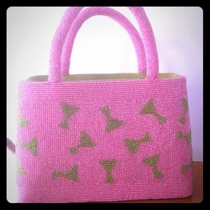 Hand Beaded Pink&Green Martini Purse