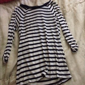 white/blue stripped shirt