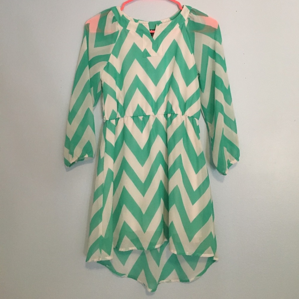 Sea foam green and white chevron dress