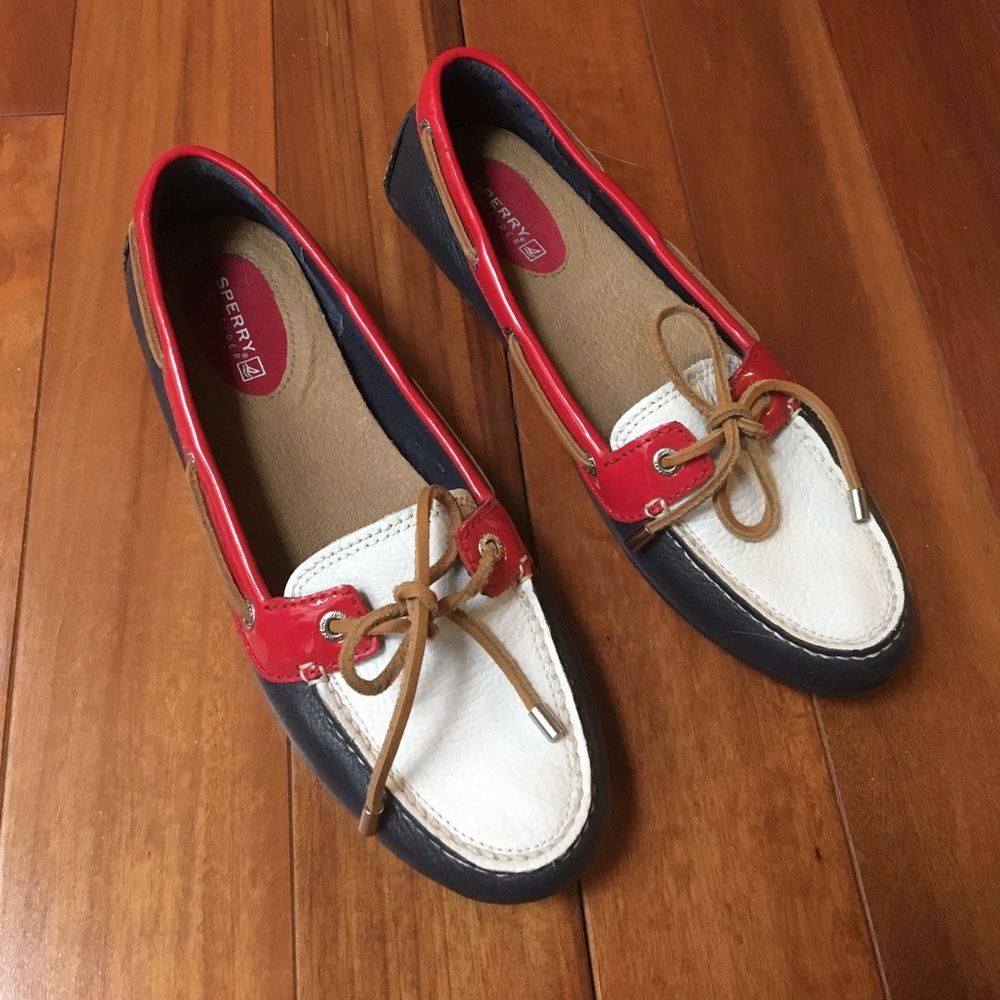 Sperry Top Sider Red White Blue leather boat shoe
