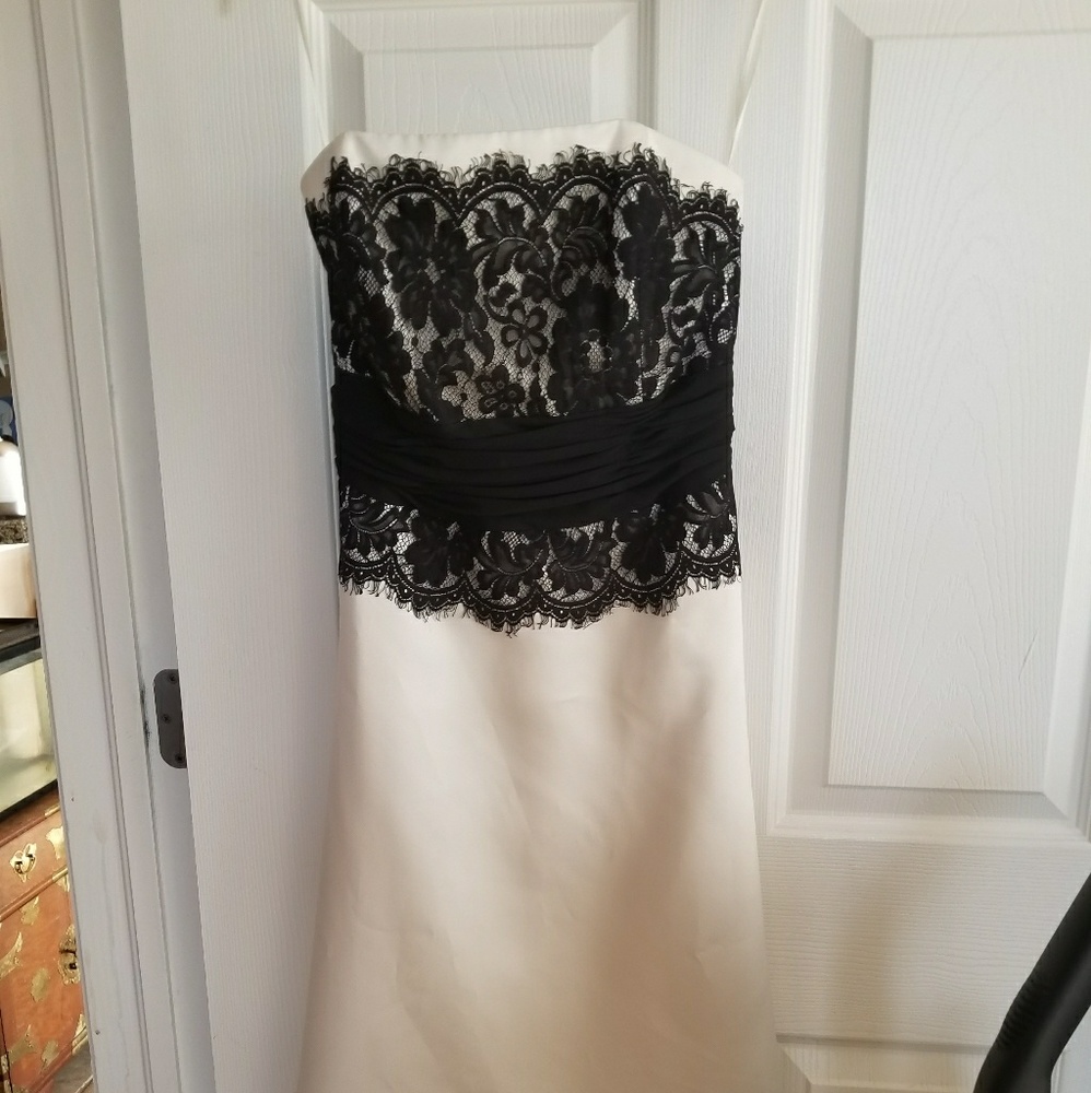White and black lace cocktail dress