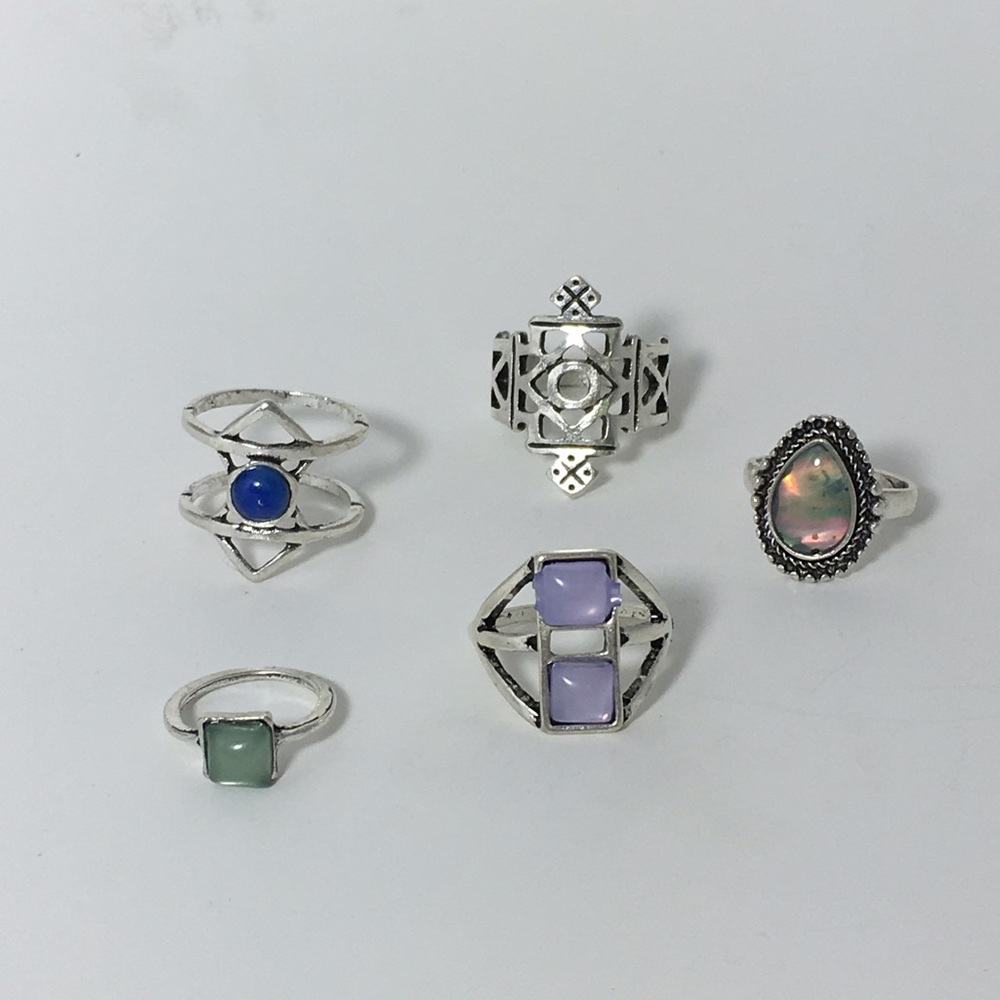 5-pc silver stones midi ring set