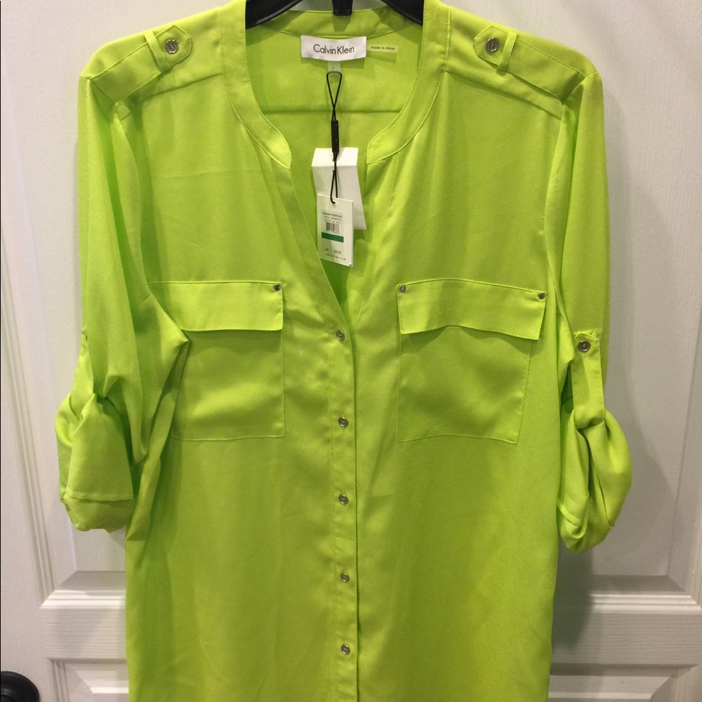 Calvin Klein Lime Green Blouse NWT Size Large