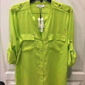 Calvin Klein Lime Green Blouse NWT Size Large
