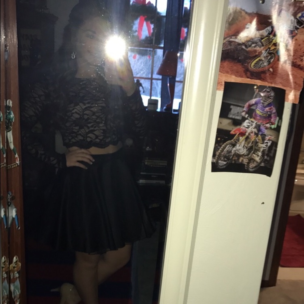 Two piece black lace dress
