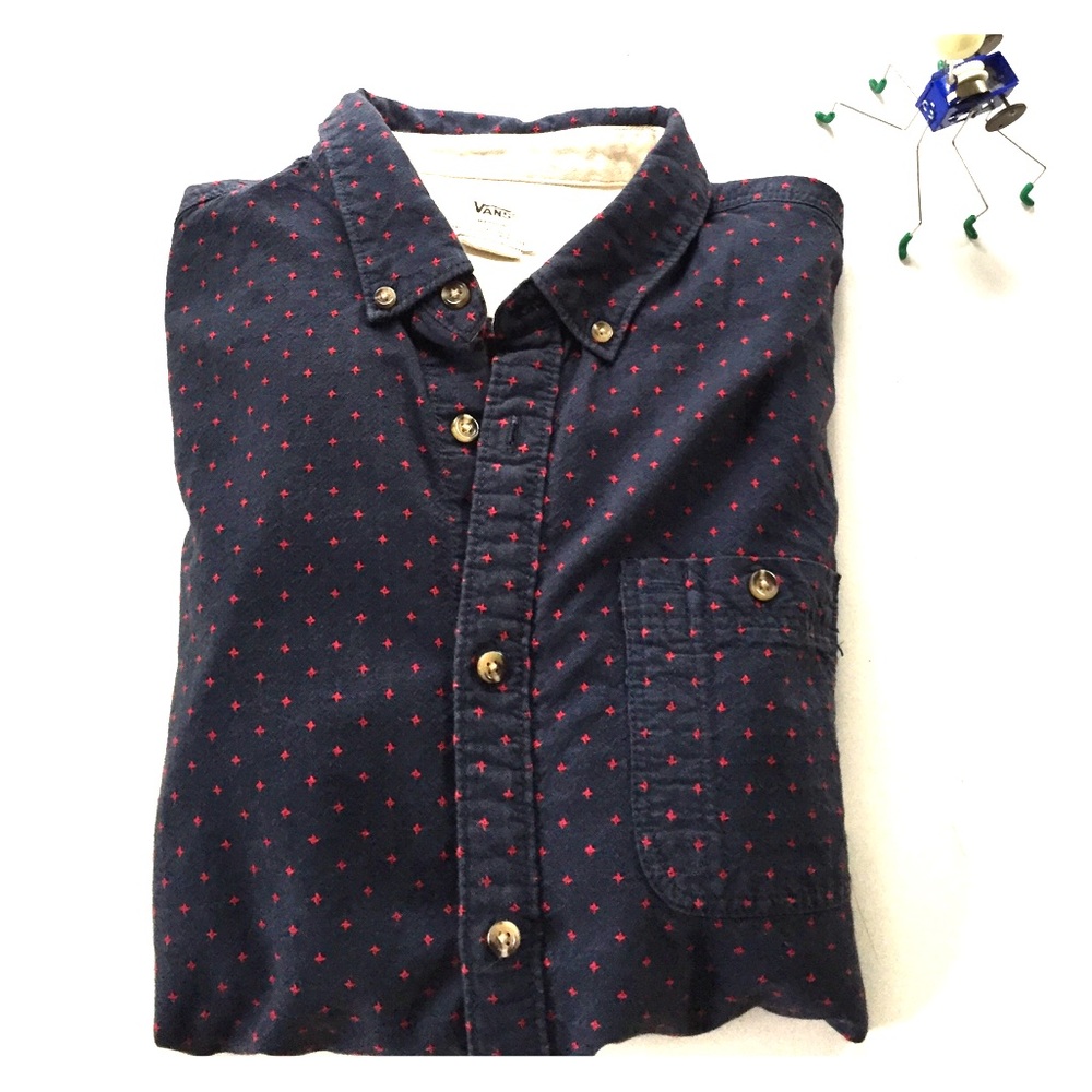 Vans blue ls shirt with red sashiko stitching