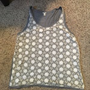 Grey JCrew Lace and Knit Tank