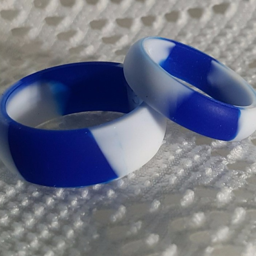 White & Blue Silicone Wedding Ring