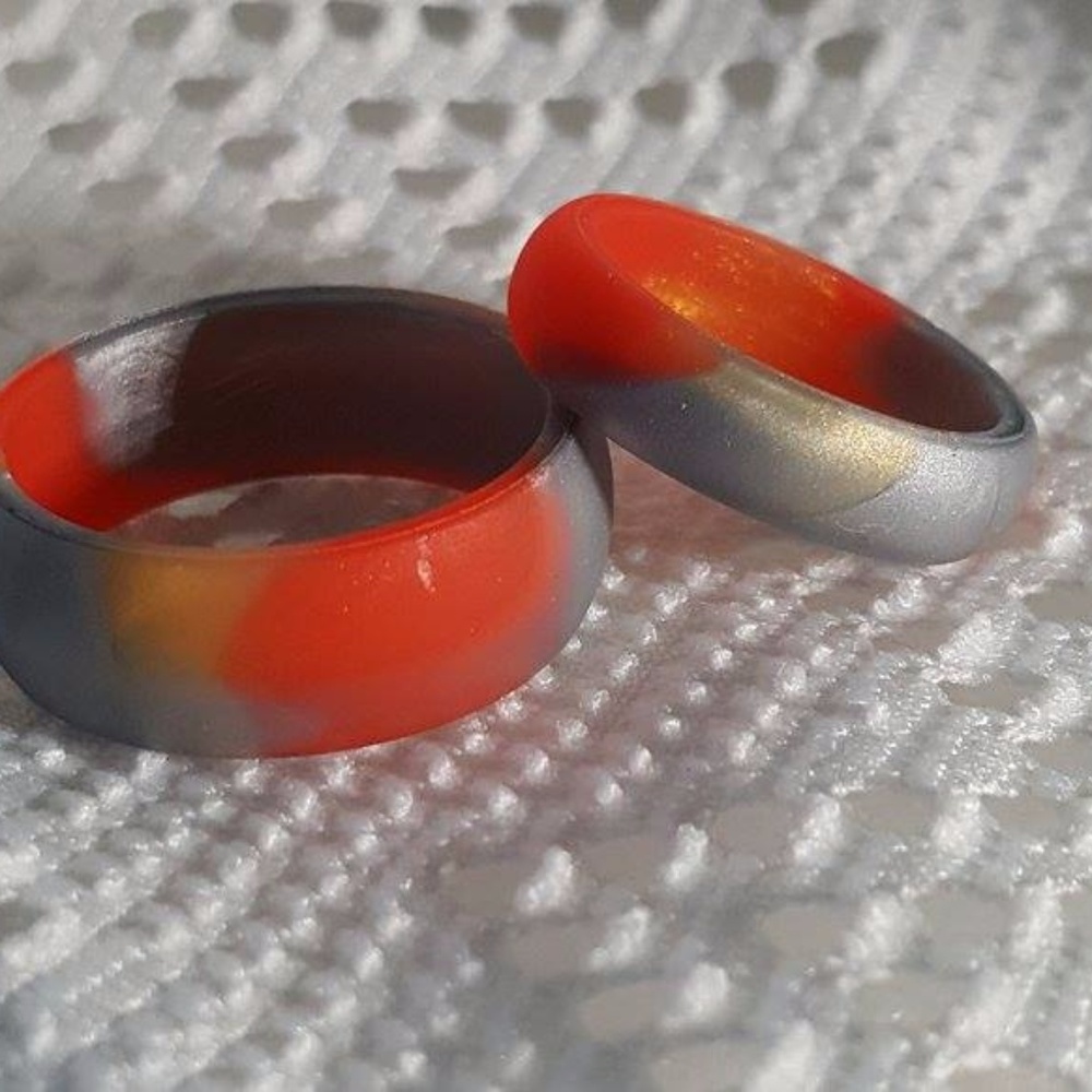 Gold, Silver & Red Silicone Wedding Ring
