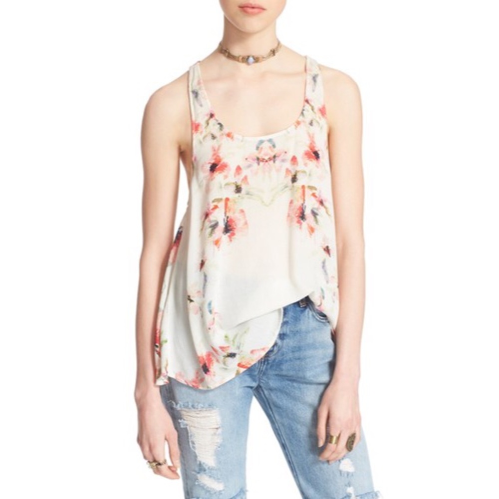 Free People Floral Printed Surplice Top