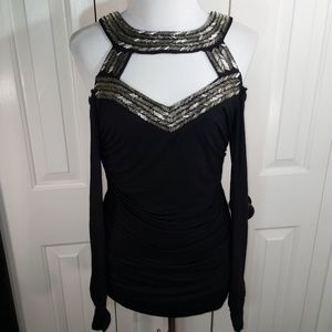 Boston Proper cold shoulder beaded bodycon
