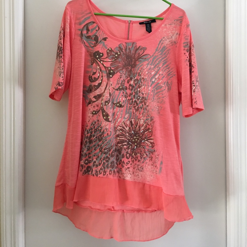 NWOT coral blouse with bling.
