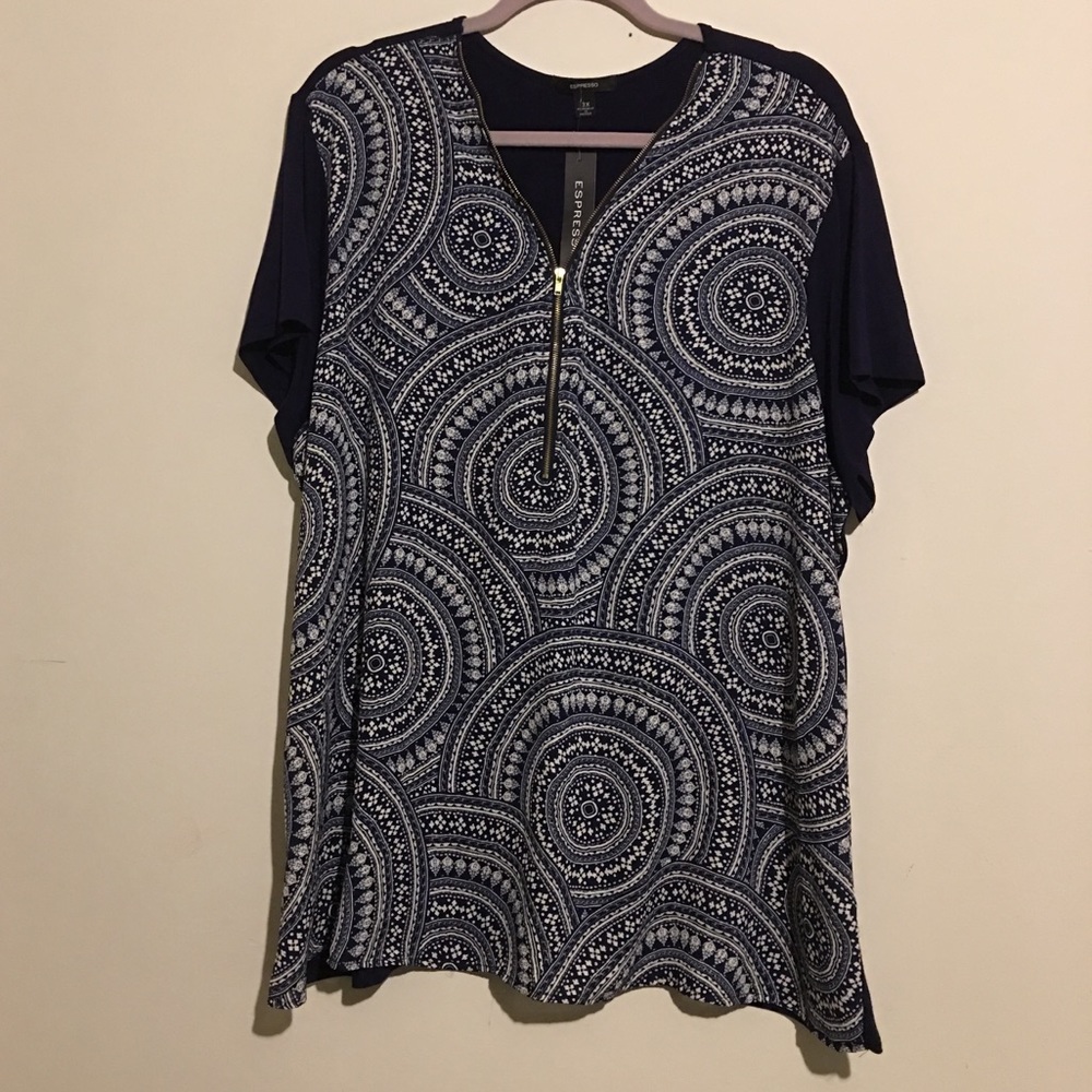 New short sleeve half zip blouse