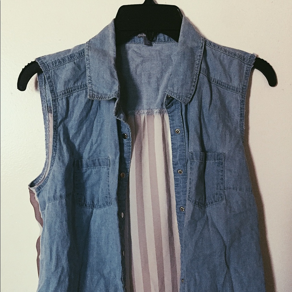 jean/ shear striped button down top ✨