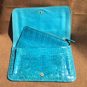 Teal Nancy Gonzalez Fold-Over Clutch & Coin Purse