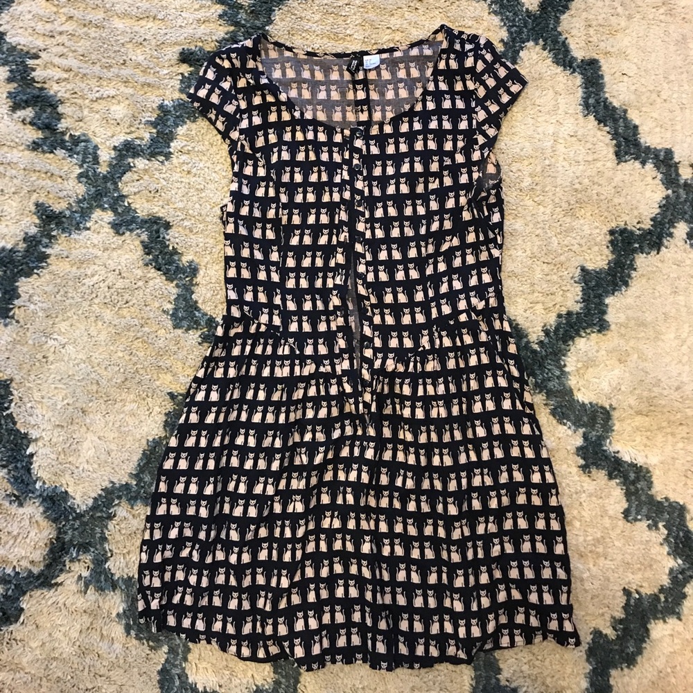 Button up cat printed dress