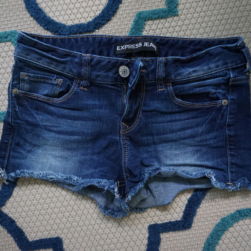 Dark Wash Raw Hem Denim Shorts