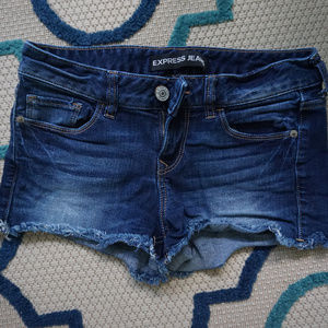 Dark Wash Raw Hem Denim Shorts